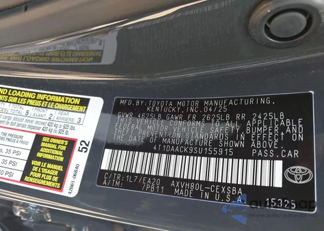 2025 Toyota Camry Se from USA, damaged, VIN 4T1DAACK9SU155915